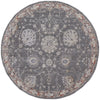 6' Gray Ivory And Red Round Floral Power Loom Area Rug