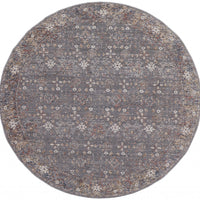 6' Gray Pink And Red Round Floral Power Loom Area Rug