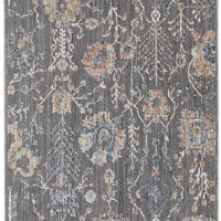 8' Gray Ivory And Tan Floral Power Loom Runner Rug