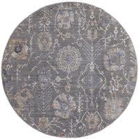 6' Gray Ivory And Tan Round Floral Power Loom Area Rug