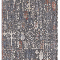 8' Gray Ivory And Orange Floral Power Loom Runner Rug