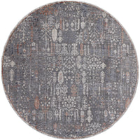 6' Gray Ivory And Orange Round Floral Power Loom Area Rug