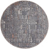 6' Gray Ivory And Orange Round Floral Power Loom Area Rug