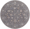 6' Taupe Blue And Orange Round Floral Power Loom Area Rug