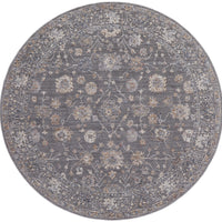 6' Taupe Blue And Orange Round Floral Power Loom Area Rug