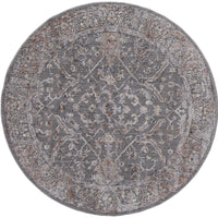 6' Gray Taupe And Pink Round Floral Power Loom Area Rug