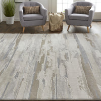 5' X 8' Ivory Tan And Brown Abstract Power Loom Distressed Stain Resistant Area Rug