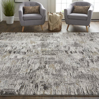 4' X 6' Ivory Gray And Brown Abstract Power Loom Distressed Stain Resistant Area Rug