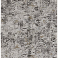 7' X 10' Ivory Gray And Brown Abstract Power Loom Distressed Stain Resistant Area Rug
