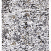 8' Ivory Gray And Brown Abstract Power Loom Distressed Stain Resistant Runner Rug