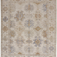 10' X 14' Ivory Tan And Blue Floral Hand Knotted Stain Resistant Area Rug