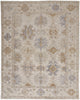 10' X 14' Ivory Tan And Blue Floral Hand Knotted Stain Resistant Area Rug