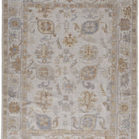 5' X 8' Ivory And Tan Floral Hand Knotted Stain Resistant Area Rug