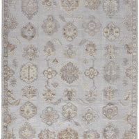 4' X 6' Ivory Silver And Tan Floral Hand Knotted Stain Resistant Area Rug