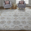 8' X 10' Ivory Silver And Tan Floral Hand Knotted Stain Resistant Area Rug