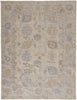 5' X 8' Tan Orange And Blue Floral Hand Knotted Stain Resistant Area Rug