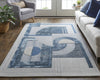 9' X 12' Blue Ivory And Gray Wool Striped Tufted Handmade Area Rug