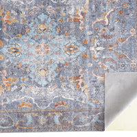 9' X 12' Blue Gray And Orange Floral Area Rug