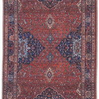 8' Red Blue And Tan Floral Power Loom Runner Rug