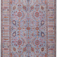 5' X 8' Gray Blue And Red Floral Power Loom Area Rug