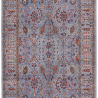 8' Gray Blue And Red Floral Power Loom Runner Rug