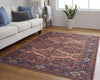 9' X 12' Red Tan And Blue Floral Power Loom Area Rug