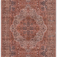 8' Red Tan And Pink Floral Power Loom Runner Rug