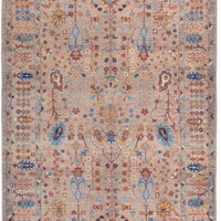 5' X 8' Tan Pink And Blue Floral Power Loom Area Rug