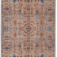 8' Tan Pink And Blue Floral Power Loom Runner Rug