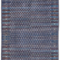 8' Tan Blue And Pink Striped Power Loom Runner Rug