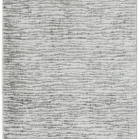 8' Gray Green And Ivory Striped Distressed Stain Resistant Runner Rug