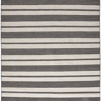 2' X 3' Black And White Striped Dhurrie Hand Woven Stain Resistant Area Rug