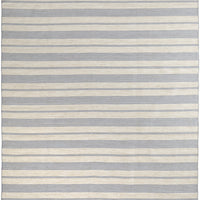 2' X 3' Blue Ivory And Tan Striped Dhurrie Hand Woven Stain Resistant Area Rug