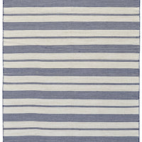 2' X 3' Blue And Ivory Striped Dhurrie Hand Woven Stain Resistant Area Rug