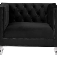 40" Black Velvet Tufted Arm Chair