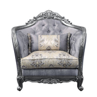 43" Light Gray Fabric And Platinum Floral Tufted Arm Chair