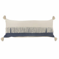 14" X 36" Denim Blue And Off-White 100% Cotton Zippered Pillow