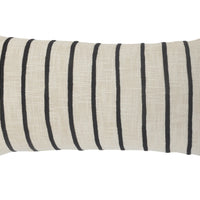 12" X 28" Ivory And Black 100% Cotton Striped Zippered Pillow