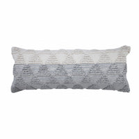 14" X 36" Heathered Gray And Off-White 100% Cotton Geometric Zippered Pillow