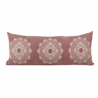 14" X 36" Dusty Rose And White 100% Cotton Geometric Zippered Pillow