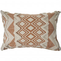 14" X 36" Orange And Cream 100% Cotton Geometric Zippered Pillow