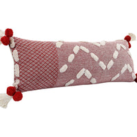 14" X 36" Heute Red And Cream 100% Cotton Geometric Zippered Pillow