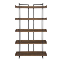 75" Light Brown Solid Wood and Metal Five Tier Industrial Bookcase