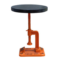 13" Orange and Black Round Industrial Adjustable Wood and Metal Stool