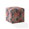 17" Coral Polyester Floral Pouf Ottoman