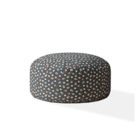 24" Blue Cotton Round Floral Pouf Ottoman