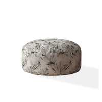 24" Beige Flax Round Floral Pouf Ottoman