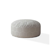 24" Gray Cotton Round Geometric Pouf Ottoman