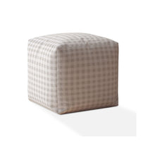 17" Gray Cotton Gingham Pouf Ottoman