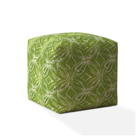 17" Green And White Cotton Damask Pouf Ottoman